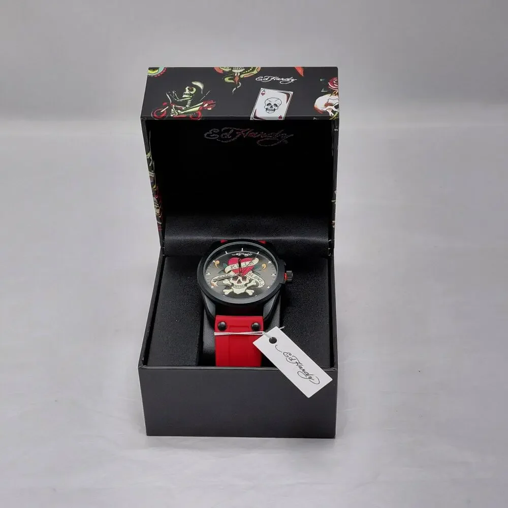 Ed Hardy Mens Love Kills Slowly Skull Tattoo Quartz Watch Y2K Gothic Punk Rock